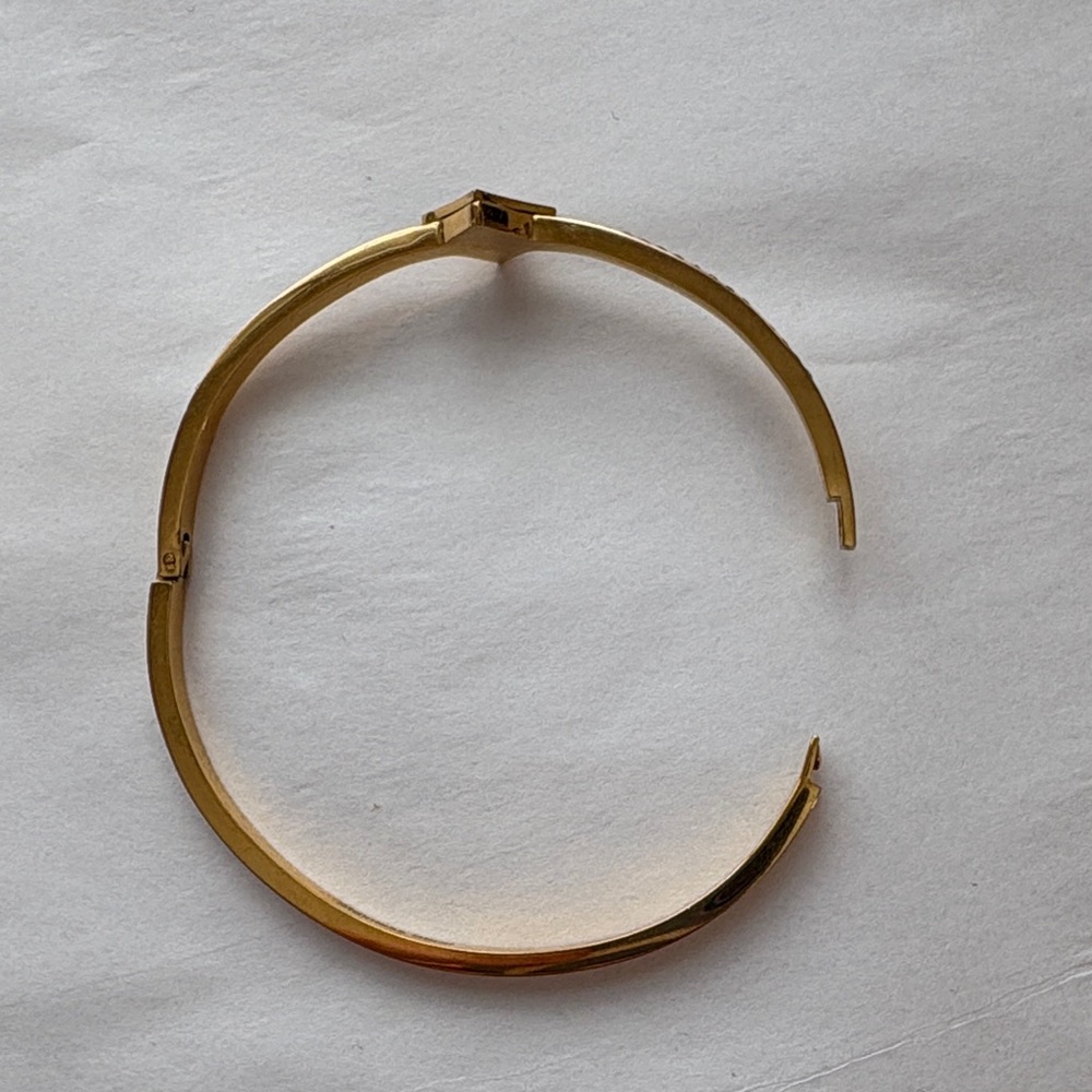 Gold-Tone Black Flower Accent Bangle Bracelet with Crystals - Picture 3 of 5